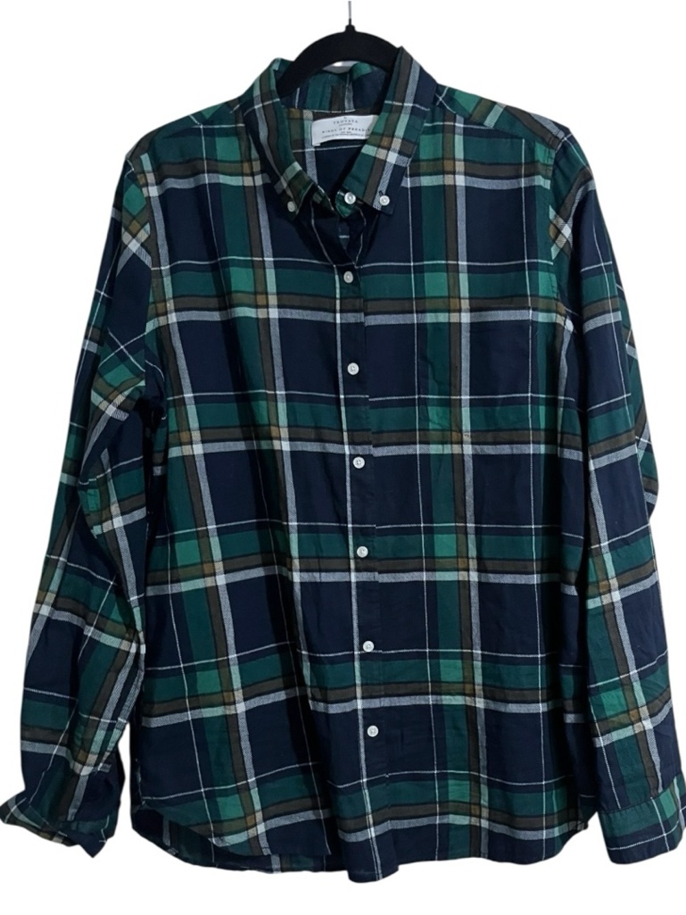 Trovata Birds of Paradise Plaid Blake Oversized Button Down Shirt Top